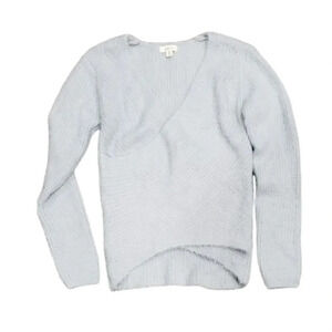 Debut Gray Fuzzy Knit Faux Wrap Sweater S